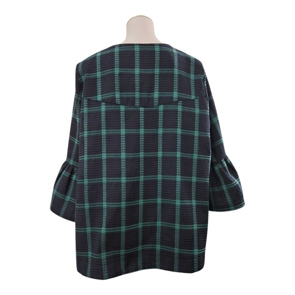 Entro Women's Plaid Bell Sleeve Jacket Blue Green Check Waffle Knit Cotton L - Picture 4 of 8